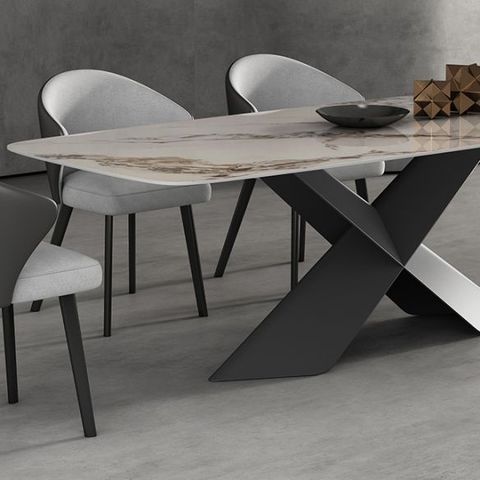 71 Modern Rectangular White Faux Marble Dining Table With Metal X Base ... for Rectangular Marble Dining Table With Metal Base